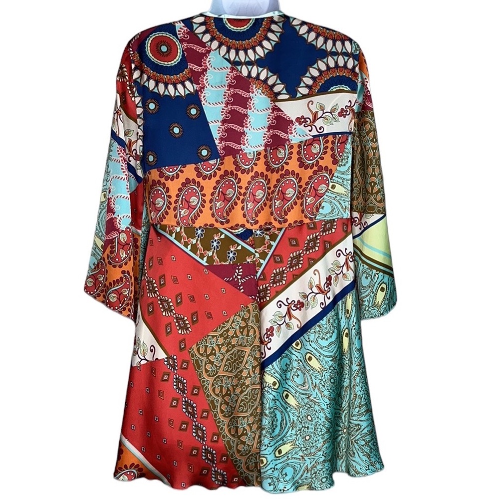 Cabi Tie Front Patchwork Tunic Multicolor Kimono … - image 7